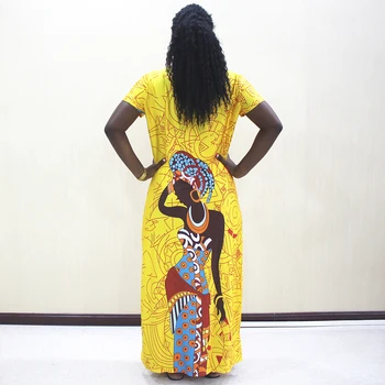 Africké Šaty Pre Ženy 2019 Nových Afrických Žltá Bežné Krátky Rukáv, Dlhé Šaty