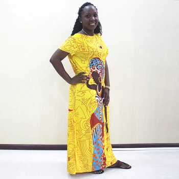 Africké Šaty Pre Ženy 2019 Nových Afrických Žltá Bežné Krátky Rukáv, Dlhé Šaty