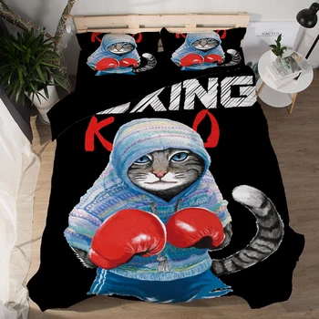 3/4Pcs Luxusná posteľná bielizeň sady 3D čierna modrá červená mačka Deti obliečky kryt nastaví obliečka na vankúš twin kráľovná Kráľ posteľná bielizeň cartoon obliečky