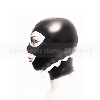 Ženy, latexové masky, kukly s krku biele čipky gumy strany hood zip späť RLM248