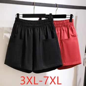 Nové 2021 dámy letné plus veľkosť nohavice pre ženy, veľké voľné bežné širokú nohu vrecku black red bavlnené šortky 3XL 4XL 5XL 6XL 7XL