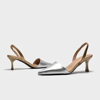 Mstacchi 2021 podiel ukázal prst žena jedného topánky sexy zmiešané farby vysoké podpätky strane topánky, elegantné dámy pletie topánky zlato