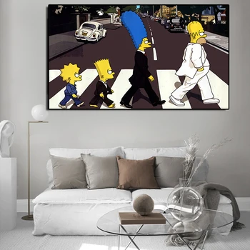Simpsoning Abbey Road Bart Homer Marge Maliarske Plátno Tlačiť Obývacia Izba Domova Moderné Nástenné Art Olejomaľba Plagát Umelecké Diela