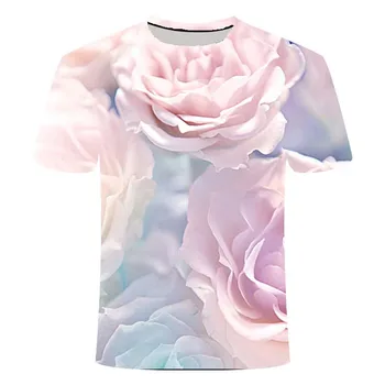 Ruže Kvet 3d Vytlačené tričko Hip Hop tričko fashion voľné Krátky rukáv anime lebky T shirt buriny topy harajuku mužov oblečenie
