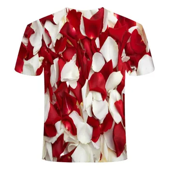 Ruže Kvet 3d Vytlačené tričko Hip Hop tričko fashion voľné Krátky rukáv anime lebky T shirt buriny topy harajuku mužov oblečenie