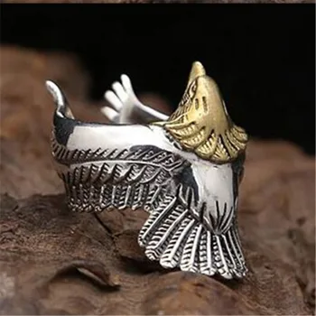 Buyee 925 Silver Mužov Jedinečný Krúžky Golden Eagle Hlavu Živé Otvoriť Krúžok pre Mužov Rock, Punk Zvierat Šperky