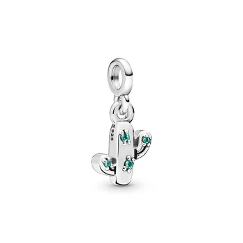 Smalt charms 925 Sterling Silver kaktus kúzlo Lesklé Zirkón Fit Originálny Náramok & náhrdelník Módne Šperky