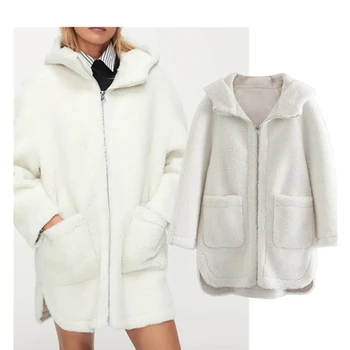 Ochrnutú Anglicko Vintage Fleece Zips s Kapucňou teplý Zimný Kabát, Bundu Ženy Casaco Feminino Jaqueta Feminina Dlhá Srsť Ženy