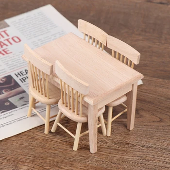 1Set Jedálenský Stôl Stoličky Model 1:12 domček pre bábiky Miniatúrne Drevený Nábytok, Hračky Nastaviť Vysokej Kvality
