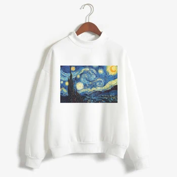Tričká Van Gogh Tlač Dlhý Rukáv Tričko Fashion White Ženy Tumblr Nové Femme T-shirts Zimné Roztomilý Tričko Bežné Topy 2018