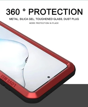 Láska Mei Pre Samsung Galaxy Note 10 Lite Kovové Hliníkové Brnenie Shockproof Ťažkých Prípade ochranný Kryt+Gorilla Glass