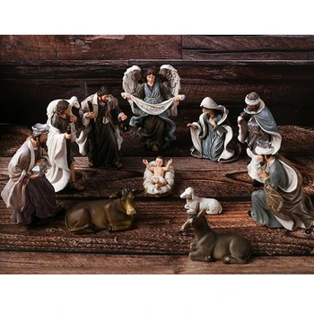 12pcs Narodenia Set, Obsahuje Rodiny Živice Dekoratívne Postáv a Zvierat Hračky pre Dar Sochy Domáce Dekorácie Vianoce