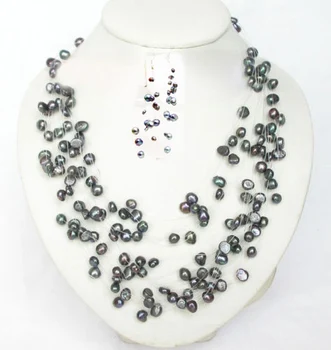 21strands barokový black sladkovodné perly náhrdelník+náušnice