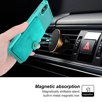 KISSCASE Luxusné Kožené Auto Magnetické puzdro pre iPhone 11 Pro Max 6 6 7 8 Plus X XS XR Držiteľa Karty Peňaženky Flip Cover Pracky Funda