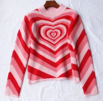 Sladké roztomilý kawaii streetwear gradient ružové srdce kaleidoskopu sveter ženy pletenie pulóvrov