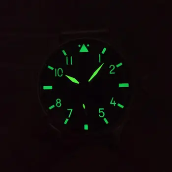 GEERVO Č logo Pilot ručné mechanické pánske Hodinky 44 mm Black dial zelené číslo kávy popruh Seagull ST3621 pohyb G112