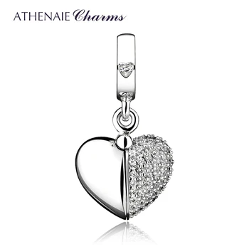 ATHENAIE Romantický 925 Sterling Silver Jasné, CZ teba a pre Mňa Láska Srdce Medailón Visieť Kúzlo nosenie Náramku & Náhrdelníky DIY Šperky