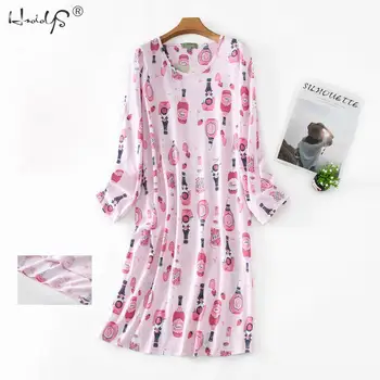 Sladké zrastov bavlna nightdress ženy nightgowns dlhé rukávy spánku šaty žien jeseň pyžamá sleepwear Plus veľkosť