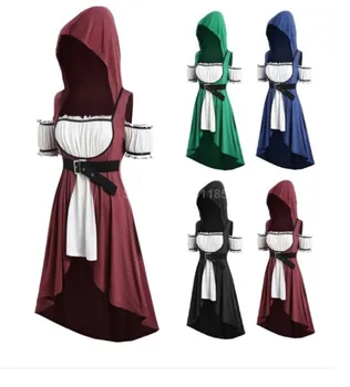 Stredoveké Renesančné šaty Vintage Ženy Čarodejnice Sprievodca Plášť Tunika Pás Elf Princess Maxi Šaty Upír Hoodies Cosplay Kostýmy