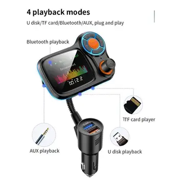 Bluetooth 5.0MP3 Auto, Inteligentný Hudobný Prehrávač USB Nabíjačka do Auta handsfree Súprava do Auta FM Rádio, Bezdrôtové Pomocné Audio FM Vysielač