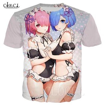 Funny T-shirt Muži Ženy Anime Roztomilý Sexy Dievča Re: Nula Rem Ram 3D Vytlačené T Košele Bežné Harajuku Streetwear Módy Tričko Topy