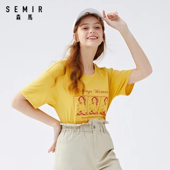SEMIR Ženy krátke sleeve T-shirts 2020 nové retro móda a tlač pohodlné kolo krku bavlnené tričko top pre ženy