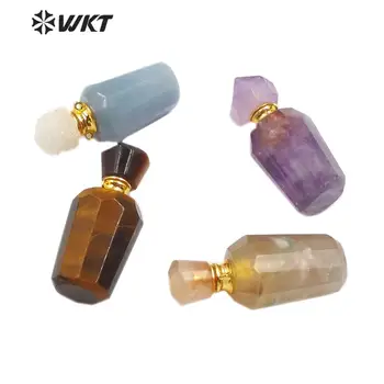 WT-P1485 WKT Prírodného Kameňa Parfum Fľašu Prívesok S Zlata elektrolyticky pokrývajú Dvojité Obvodové Romantický Prívesok Mosadz Módny Prívesok