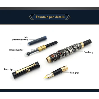 Luxusné Jinhao Golden Dragon plniaceho Pera 0,5 MM Nib Kaligrafie Atramentové Perá na Písanie Kancelárske potreby caneta tinteiro