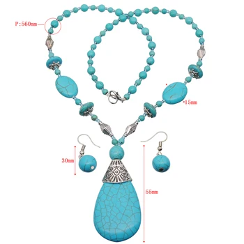 Yumfeel Zbrusu Nový Vintage Tyrkysové Šperky Sady Modrá Tyrkysový Náhrdelník Náušnice Prsteň Ženy