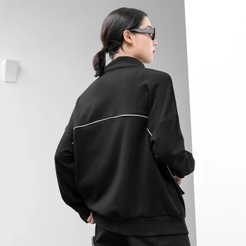 Black Plus Veľkosť Voľné Mikina Ženy Long Sleeve Stand Golier Green Reflexné Vrecku Módne Oblečenie Nové Jarné 2021