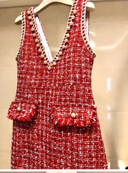 YiLin Kay 2019 Vysoká Kvalita Nové Šaty Značky Luxusné Dráhy Dizajnéri tvaru slim Tweed bez rukávov šaty žena.