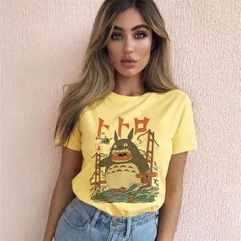 Roztomilé Anime Grafické Totoro Štúdio Ghibli T Shirt Ženy Harajuku Kawaii Miyazaki T-shirt 90. rokov Tričko Móde Bežné Topy Tees Žena