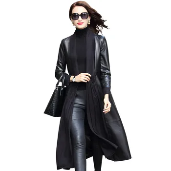 2020 nové jarné a jesenné módne trendy ovčej kože tenká koža kožený kabát žien dlhý kabát windbreaker