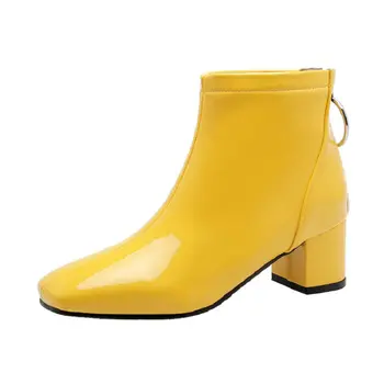 ZawsThia 2020 patent PU kožené zimné žlté, biele, ružové a červené žena členková obuv námestie med podpätky žien martin topánky veľkosť 33-51