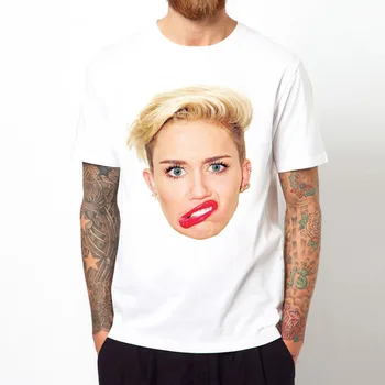 Vtipné Miley Cyrus Ice Cream Hudby Pánske tričko Krátky Rukáv Biele Tričko Bavlna Topy Tees