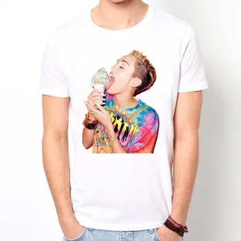 Vtipné Miley Cyrus Ice Cream Hudby Pánske tričko Krátky Rukáv Biele Tričko Bavlna Topy Tees