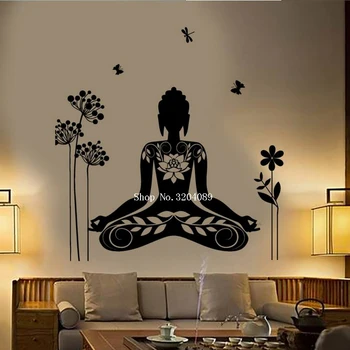 Buddha Samolepky na Stenu Domáce Dekorácie Meditácie Mantra Kvet, Motýľ Jogy Vinylové Nálepky samolepiace Umenie Tapety YY576