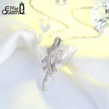 Effie Kráľovná Ročníka Ženy Náhrdelníky Veľký List Prívesok S AAA CZ Kryštálmi Reťazí Strieborná Farba Náhrdelník Módne Šperky DN169