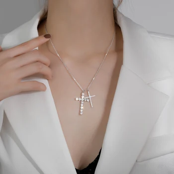 LISM 925 Sterling Silver Luxusné Šperky Jednoduché Osobnosti Kríž Náhrdelník Prívesok Pre Ženy Očarujúce Crystal Golier Príslušenstvo