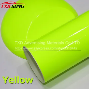 Premium Auto Styling Lesklý Fluorescenčná Žlté Vinylové Nálepky Lesklý Fluorescenčná žlté Vinyl Zábal Samolepiace Nálepky
