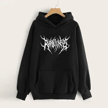 Gotický bežné punk plus veľkosť zimné retro žena písmená Harajuku iny voľné dlhý rukáv hip-hop vrecku nadrozmerné hoodie
