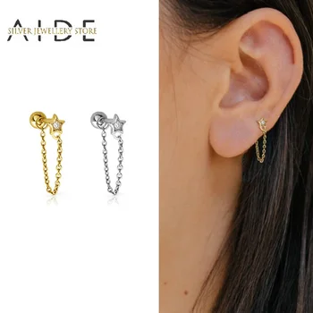 AIDE Trendy 1Pc Ucho Zavesenie Zadnej Stud Náušnice Pre Ženy Fashion Star Reťazca Piercing 925 Sterling Silver Earings Jewery brincos