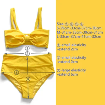 Sexy Predného Čela Uzol Retro Žltá Rebrovaný Bandeau Vysoký Pás Bikini 2021 Plavky Ženy, Plavky, Plážové Oblečenie Plávať Plavky
