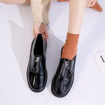 Xiaying Úsmev na Jar roku 2020 nové dámske topánky wild mokasíny vpredu na zips, dve nosiť malé kožené topánky