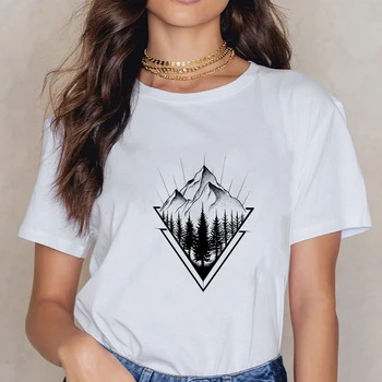 Pop Trendy Nové T-shirt Žena sa Týči do neba horách Grafické tlač tričko Ženy Voľné Lacné Streetwear T Tričko