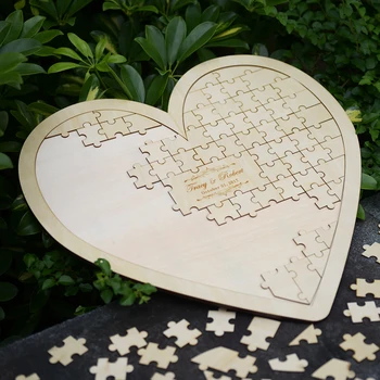 Colné Personalizované Puzzle v Tvare Srdca svadobné kniha návštev alternatívne visí srdce Puzzle Svadobná kniha hostí srdcia