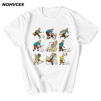 Nový Dizajn Tintin Dobrodružstvo Klasickej Animácie Cartoon Top Bavlna Mužov Tričko