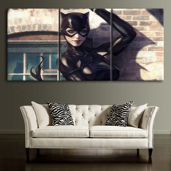 Plátno Na Maľovanie Domov Dekoratívne 3 Ks Catwoman Obrázky Moderné Tlačených Znakov Plagát Na Steny V Obývacej Izbe Umelecké Diela Rám