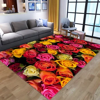 Kvetinový vzor, koberec Námestie Protišmykových Plocha Podlahy Mat 3D Koberec Non-slip Mat Jedáleň, Obývacia Izba Mäkké Spálni Koberec štýl