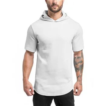 Letné pánske T-Shirts Tenké Časti pánske jednofarebné Svalové Muži Slim Priedušná Fitness Bavlnené Športové Krátke rukávy T-shirt